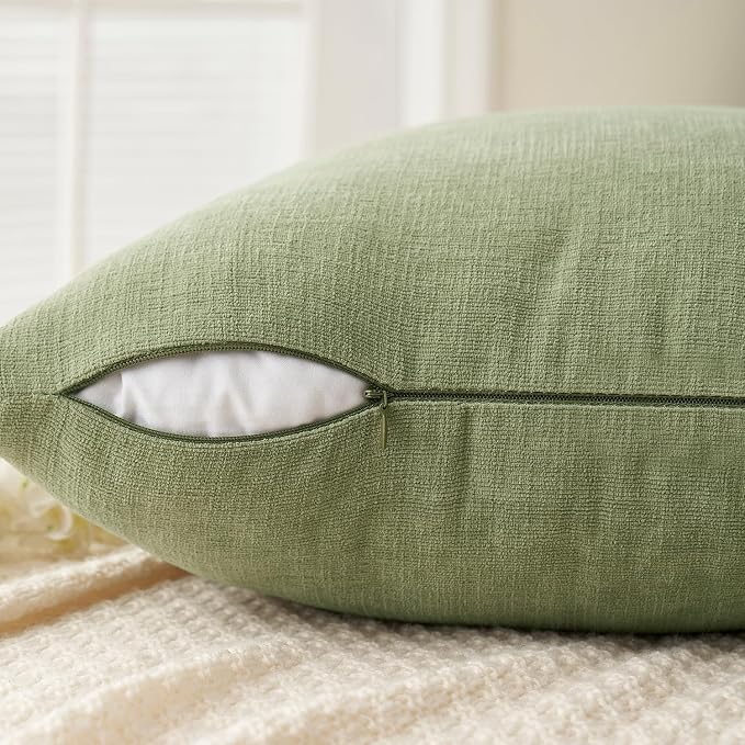 MIULEE Sage Green Chenille Couch Throw Pillow Covers, 18x18 | Set of 2 - Image 5
