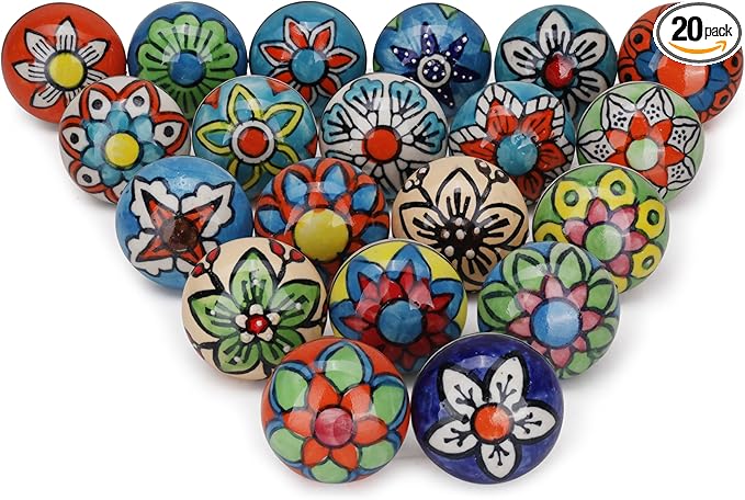 Cabinet Multicolor Assorted Ceramic Drawer Pull Handle Kitchen Cupboard Wardrobe Knob Boho Room Decorative Furniture Hardware Dresser Drawers Knobs-Pack of 20