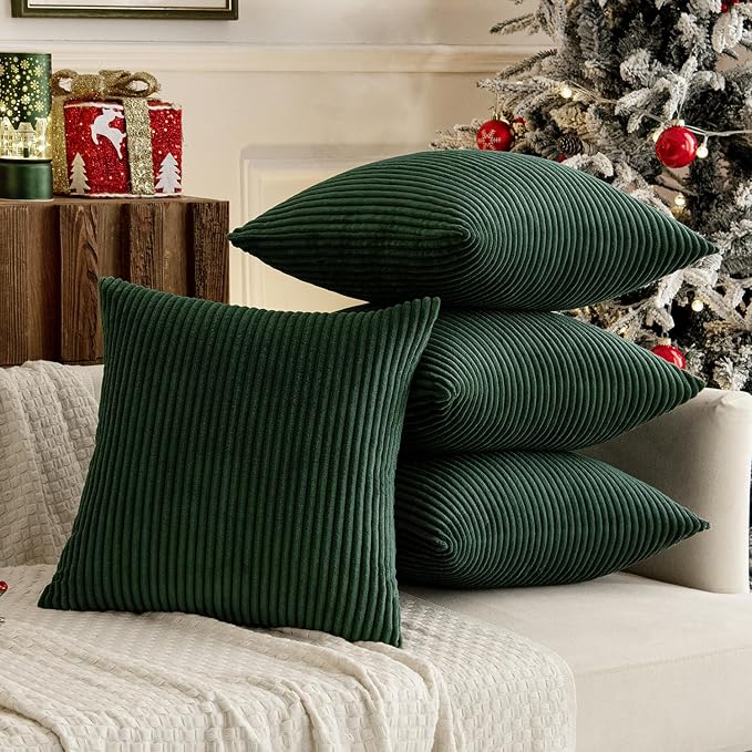 MIULEE Soft Corduroy Decorative Throw Pillow Covers Army Green 18x18 | Set of 4 - Image 2