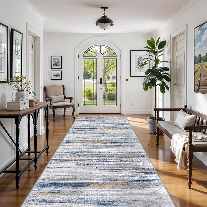 4x9 Wide Washable Runner Rug: Easy-to-Clean Runners Navy Grey | Stain & Water - Image 2