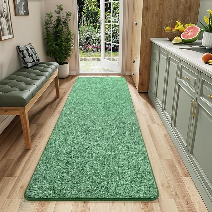 2x6 Runner Rug for Hallway, Long Runner Rugs Non Slip, Matte Green | Soft by AROGANAREARUG