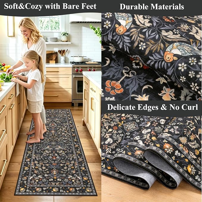 HEBE Hallway Runner Rug 2'x6', Washable Non Slip Kitchen Rug Runner | Soft Boho - Image 5