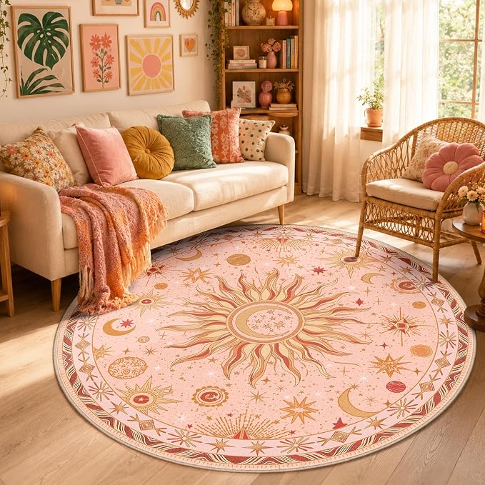 Vacuum-Friendly, Round 6ft Washable Area Rug by meejou