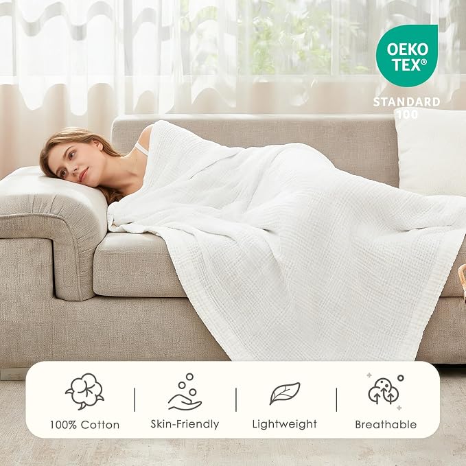EMME Muslin Blankets for Adults Throw Blanket for Couch Breathable Gauze Soft - Image 2