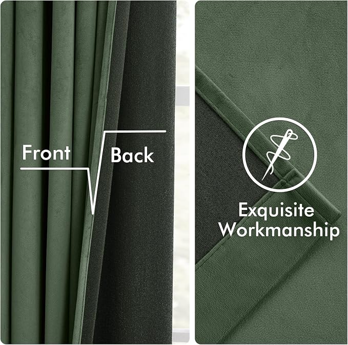 MIULEE Velvet Curtains 50W x 108L 2 Panels Olive Green Blackout Curtains | - Image 6