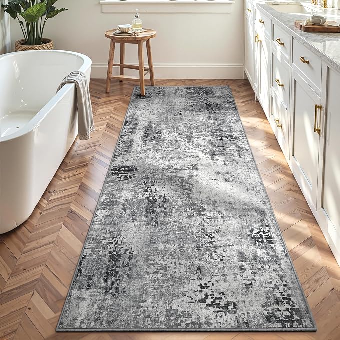 2x8 Grey Rug Runners for Hallways Kitchen Runner Rug Non Slip Washable Black - Image 5