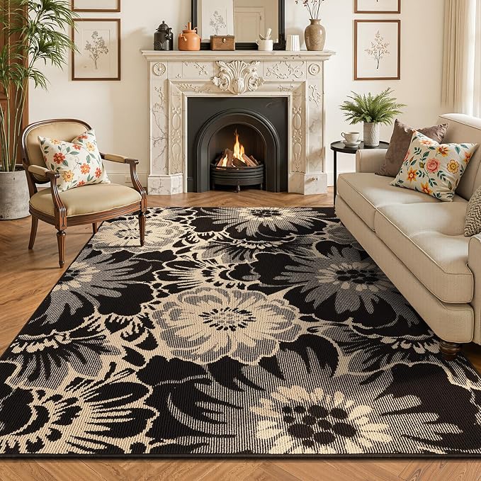 Findosom Washable Area Rug 6x9, Non Slip High-Low Textured Floral Rugs - Image 8