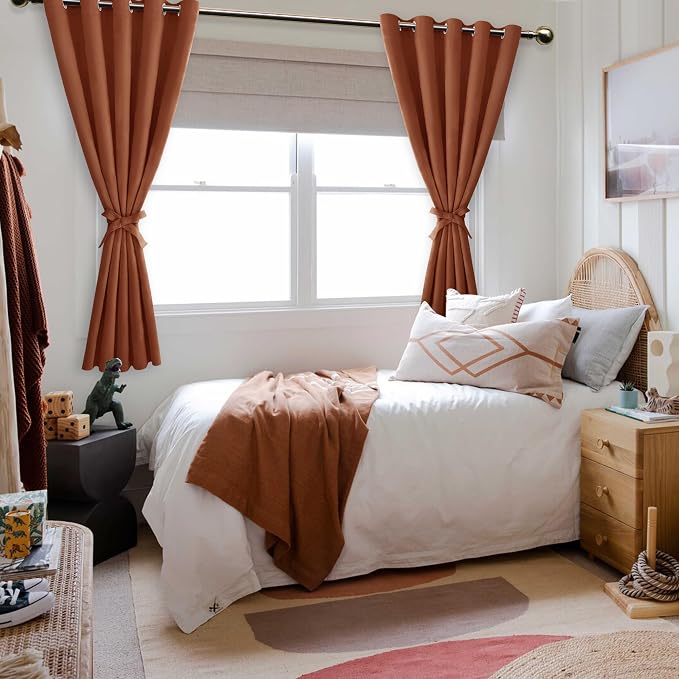 Fall Grommet Blackout Curtains for Bedroom 60 x 72 Inch Burnt Ochre | Thermal - Image 6