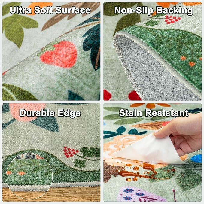 PLHXFR 3x10 Washable Runner Rug：Floral Indoor Kitchen Soft Carpet Green | - Image 7