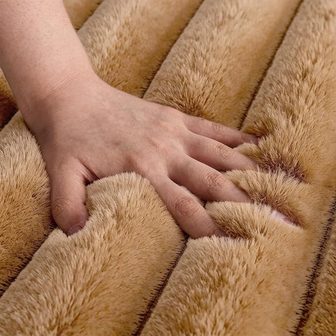 Coffee Rabbit Striped Plush Rug 6'x9', Fluffy Shaggy Area Rug - Image 5