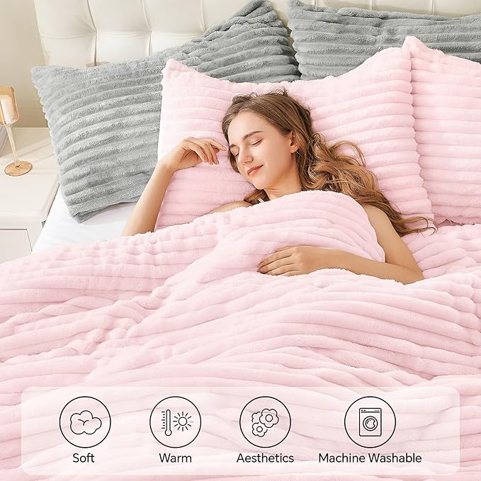 BEDELITE Fleece Twin Comforter Set -Super Soft & Warm Fluffy Cherry Blossom Bedding, Luxury Fuzzy Heavy Bed Set for Winter with 1 Pillow case