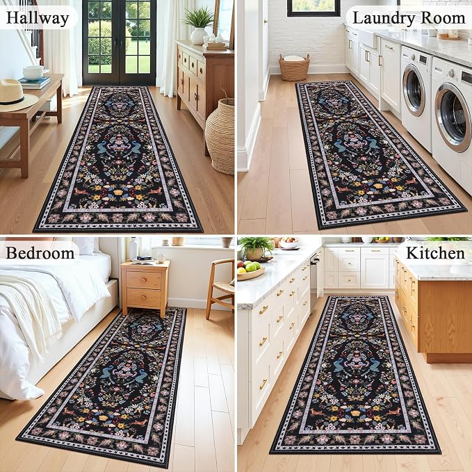HEBE Hallway Runner Rug 2'x8', Washable Non Slip Kitchen Rug Runner | Soft Boho - Image 7