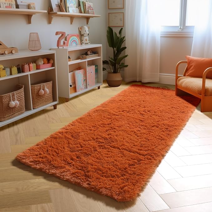Amdrebio Burnt Orange Fall Shag Runner Area Rug 2x6 - Image 6