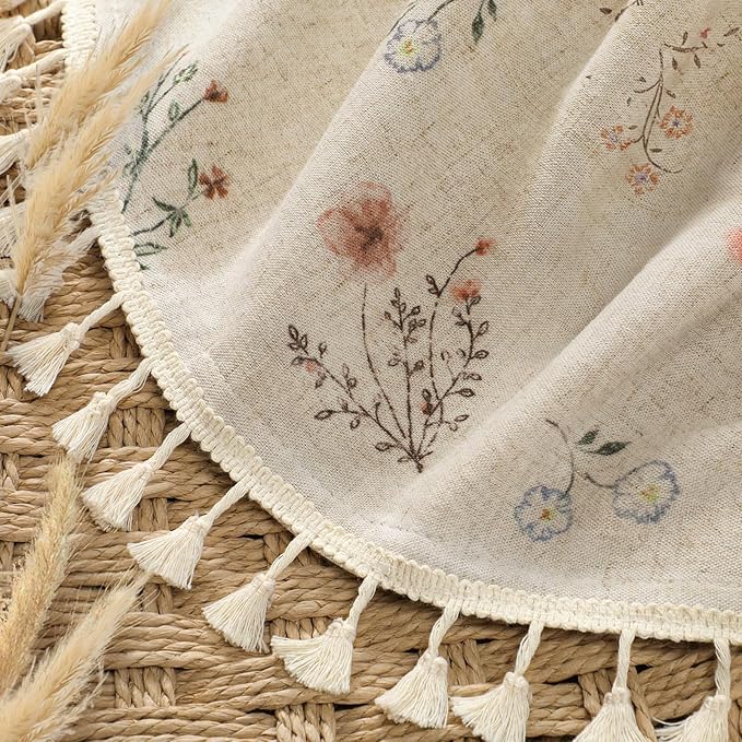 Boho Floral Light Filtering Curtains 90 Inch 2 Panels Linen Texture | Farmhouse - Image 2