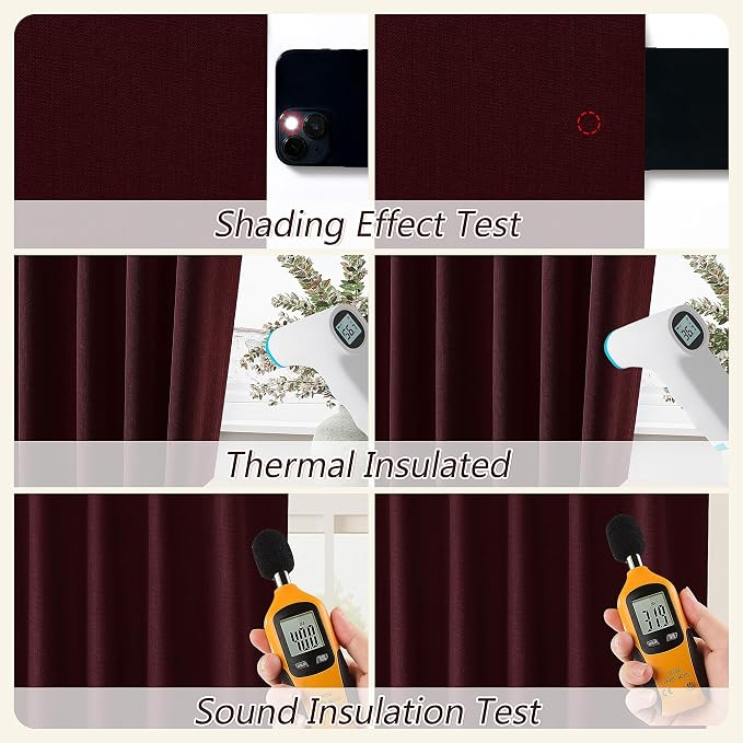 Burgundy 100% Blackout Linen Curtains 84 Inch Length 2 Panels Set - Image 5