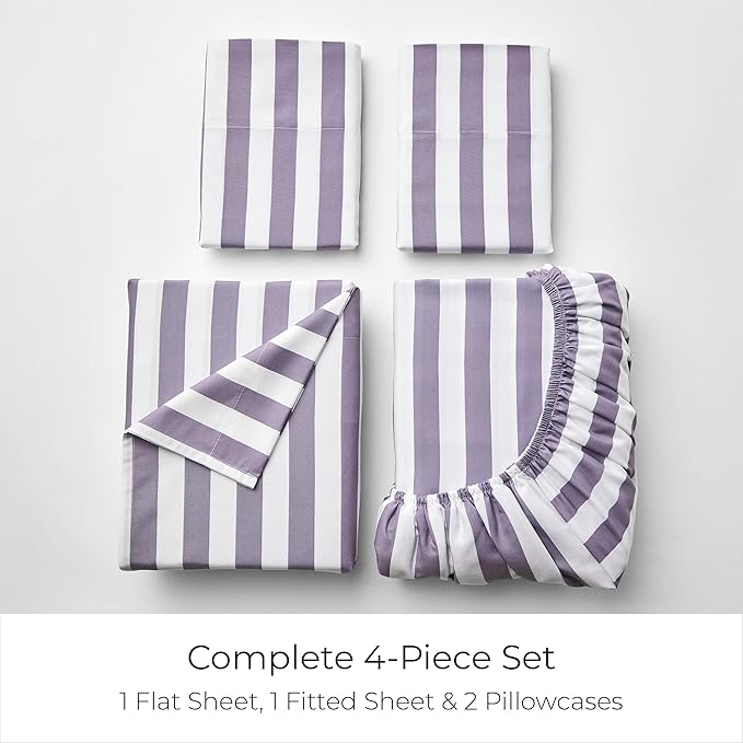Mellanni California King Sheets Set - 4 PC Iconic Collection Bedding - Hotel Luxury, Soft, Cooling Bed Sheets - Wrinkle, Fade, Stain Resistant (Cal King, Oxford Stripe Hazy Lilac)