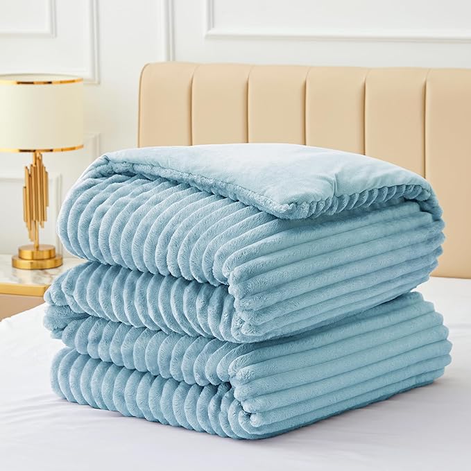 BEDELITE Fleece King Comforter Set -Super Soft & Warm Fluffy Light Blue Bedding, Luxury Fuzzy Heavy Bed Set for Winter with 2 Pillow Cases