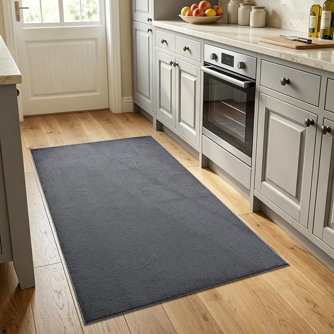 3x5 Dark Grey Solid Area Rug Washable Non-Slip Soft - Image 2