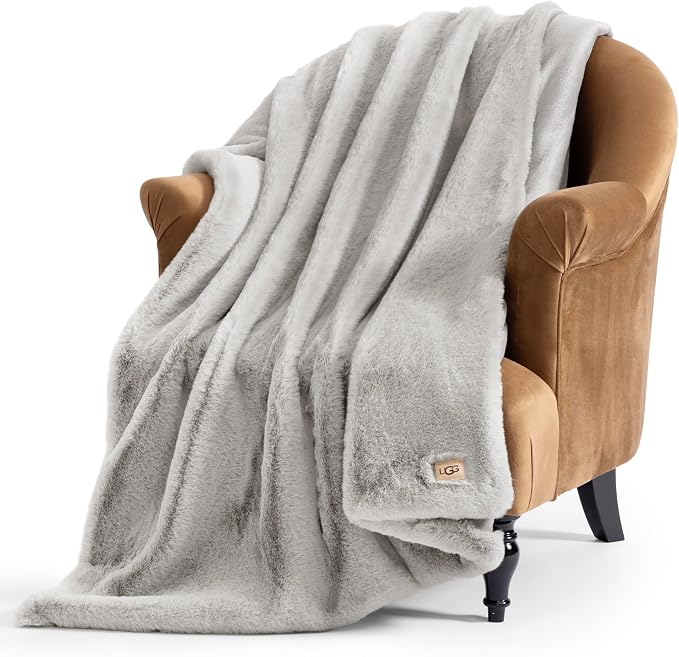 UGG Euphoria Throw Blanket, Plush Faux Fur Blanket, Seal Grey | Reversible by Unknown