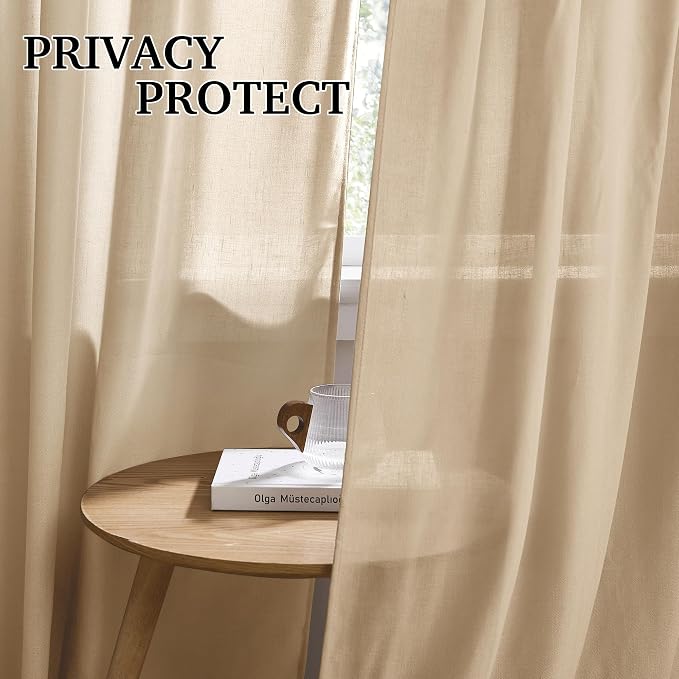 RYB HOME Linen Semi Sheer Curtains - Image 3