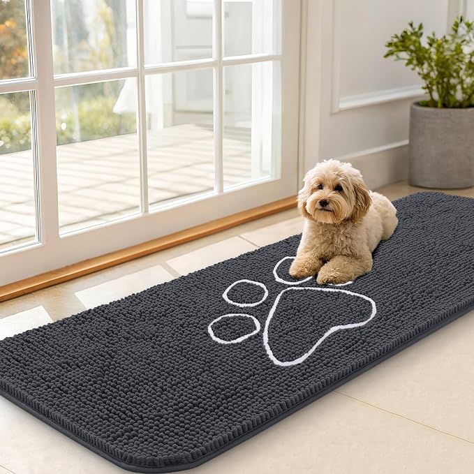 OLANLY Dog Door Mat for Muddy Paws 59x20, Paw Print Design Chenille Mud Mat | by OLANLY