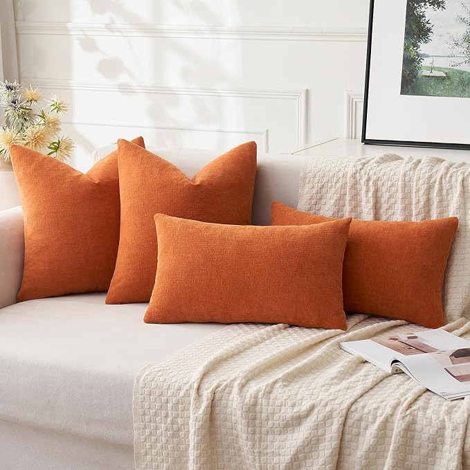MIULEE Halloween Fall Burnt Orange Chenille Couch Pillow Covers, 18x18 | Set of - Image 5