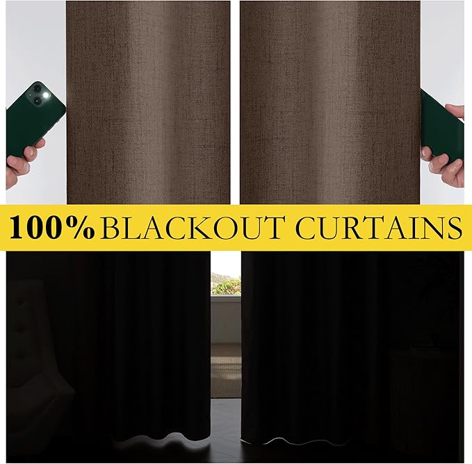 NICETOWN Brown Vintage Linen 100% Blackout Curtains - Image 4
