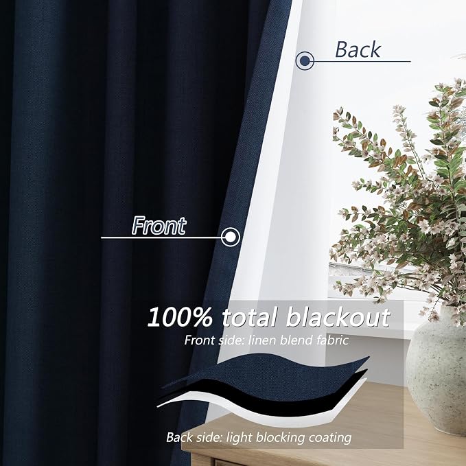 Navy Blue 100% Blackout Curtains 108 Inch Length 2 Panels Set - Image 4