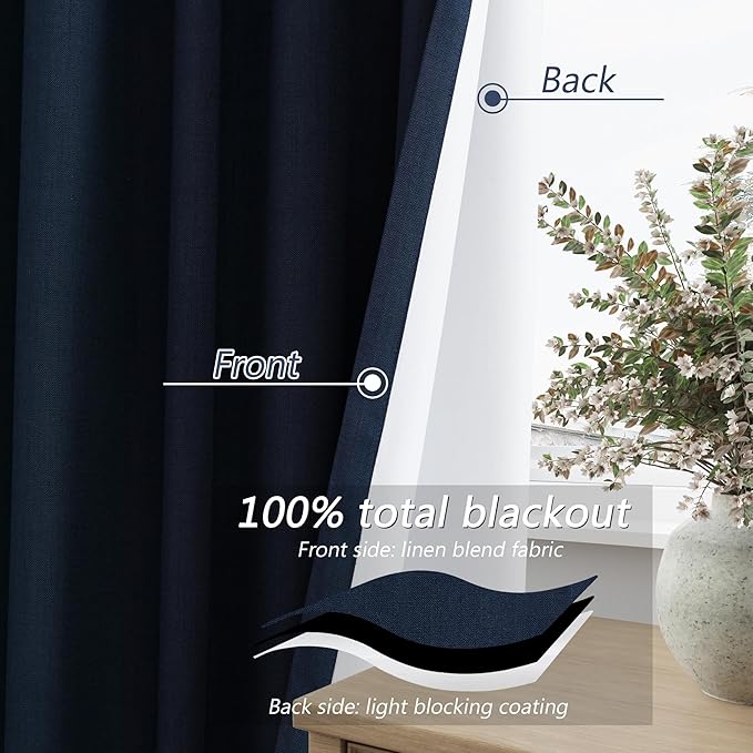 Navy Blue 100% Blackout Curtains 84 Inch Length 2 Panels Set - Image 4