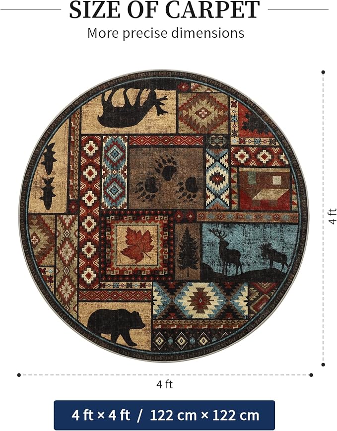 Rustic Round Rug 4ft, Washable Circle Rug - Image 2