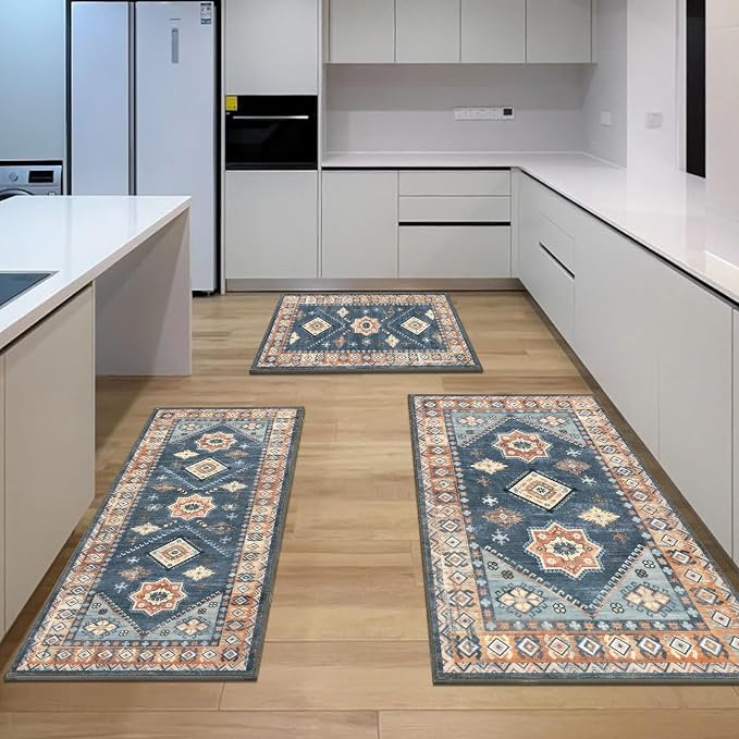 HEBE Boho Kitchen Rugs Set of 3, Non Slip Washable Kitchen Mats - Image 6