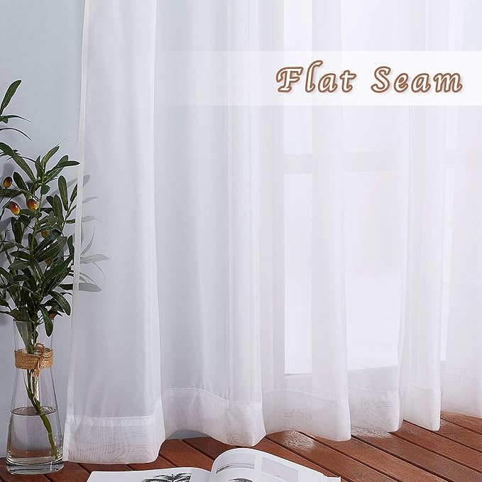 NICETOWN Sheer Curtains for Patio Door - Ring Top Voile Textured Soft Lightweight Curtains and Drapes Elegant for Bedroom/Kitchen/Living Room Home Decor, W70 x L63, White, 2 Panels