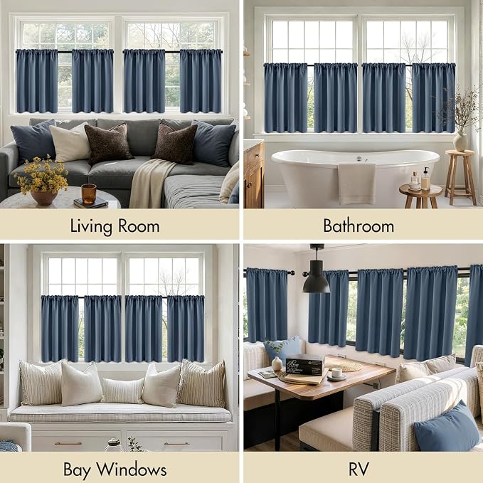 MIULEE 4 Panel Set Short Bedroom Blackout Curtains 54 Inch Long Stone Blue | - Image 6