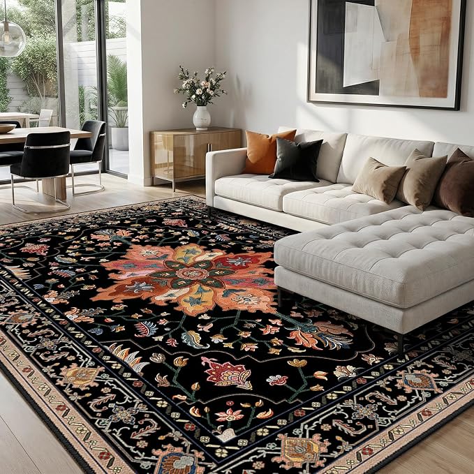 RELEANY Washable Area Rug, Water Repellent, Pet Friendly, Vintage Floral Boho by RELEANY