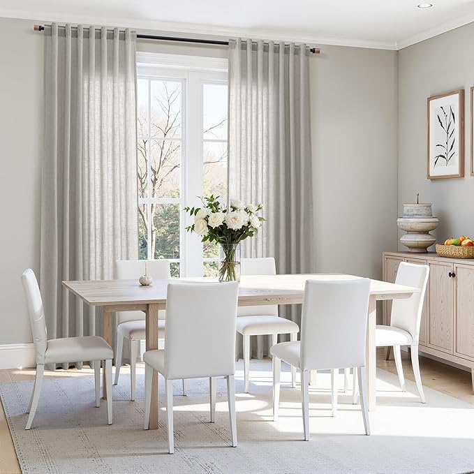 Light Gray Linen Curtains for Living Room 120 Inches Long Back Tab Light - Image 7