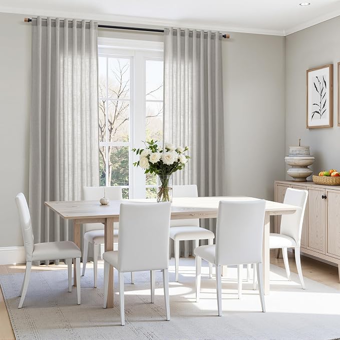 Light Gray Linen Curtains for Living Room 84 Inches Long 2 Panels Set Rod - Image 7