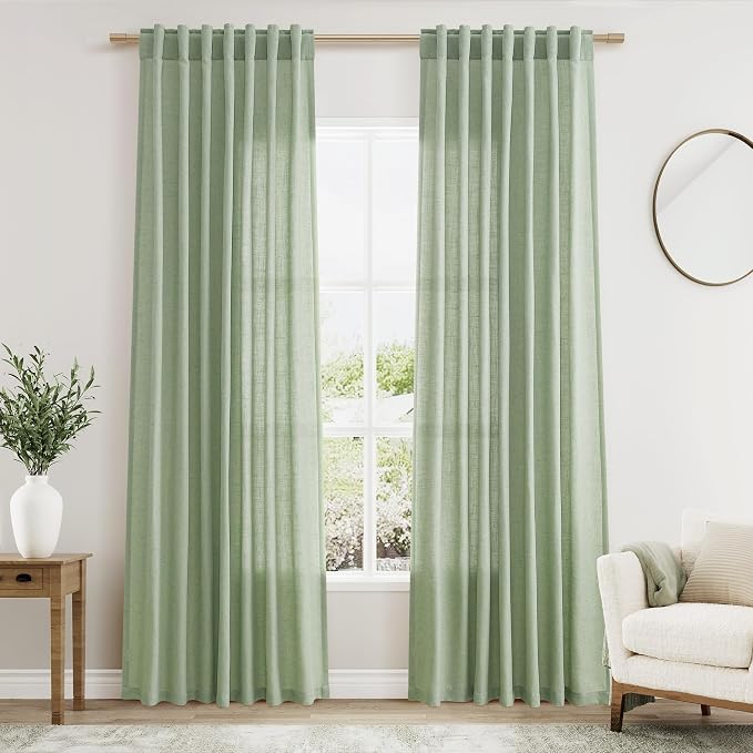 Mist Sage Linen Curtains 84 Inch Length 2 Panels Set by Nanspring