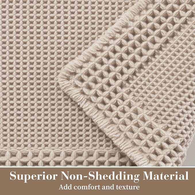 RESARE Waffle Bath Mat for Bathroom Non Slip Bathroom Rugs 20x32 Pale Beige | - Image 2
