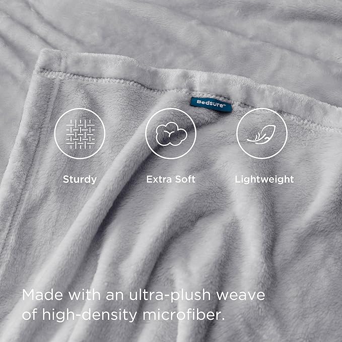 Bedsure GentleSoft Fleece Throw XL Blanket Light Grey - Image 3