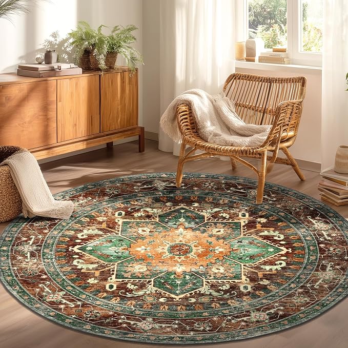 Yamaziot 6FT Round Large Area Rug, Non-Slip Washable Boho Living Room Rug | by Yamaziot