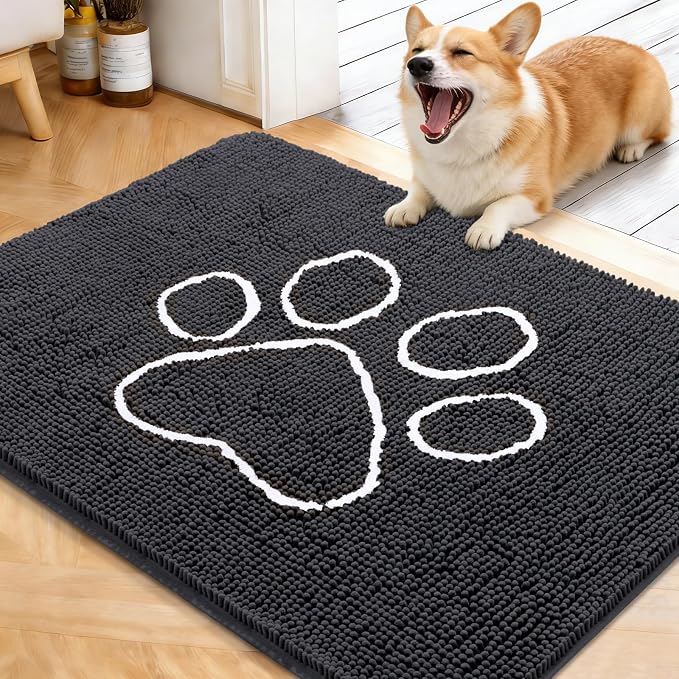 OLANLY Dog Door Mat for Muddy Paws 40x32, Paw Print Design Chenille Mud Mat | by OLANLY