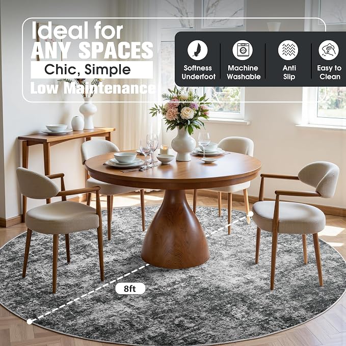 Aelenmu Round Rug 8ft Washable Rug - Image 3