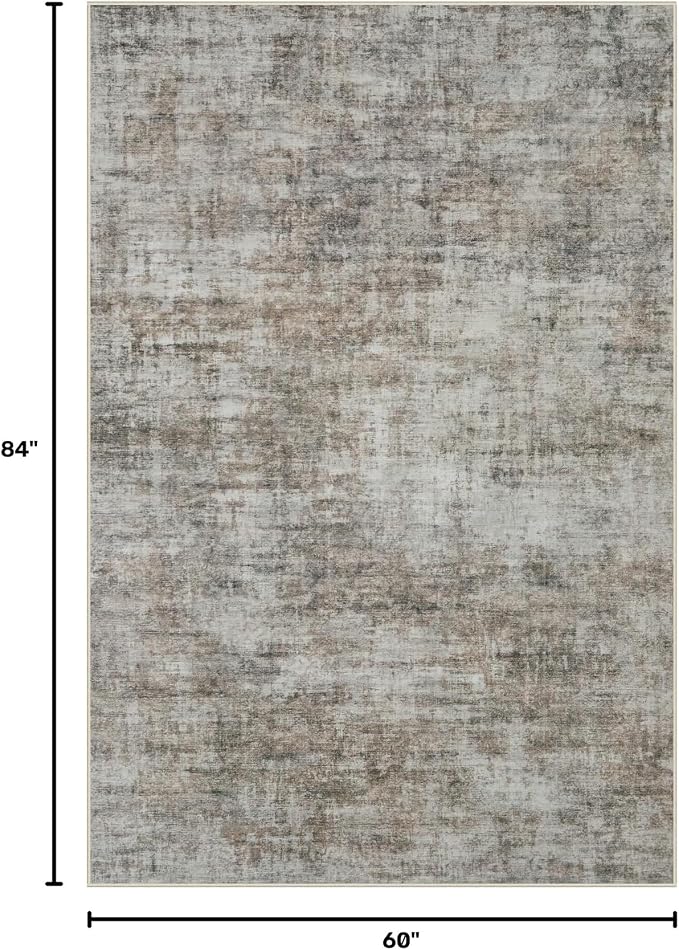 5x7 Area Rugs for Living Room: Washable Abstract Brown Black Badroom Carpet | - Image 2