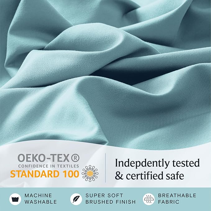 LuxClub 5 PC Split King Sheet Set, Breathable Luxury Bed Sheets, Deep Pockets Wrinkle Free Cooling Sheets Machine Washable Hotel Bedding Silky Soft - Aqua Split King