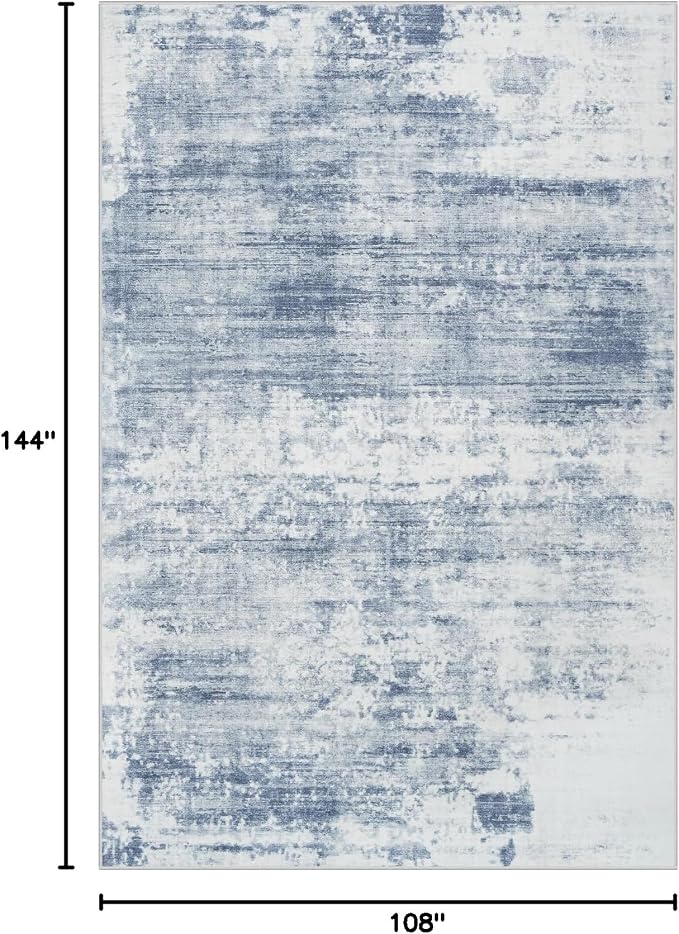 9x12 Area Rugs for Living Room: Washable Abstract Blue White Badroom Carpet | - Image 2