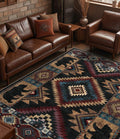 Rustic Cabin Area Rug for Living Room 8x10, Machine Washable Lodge Bear Rug by YIHOUSE