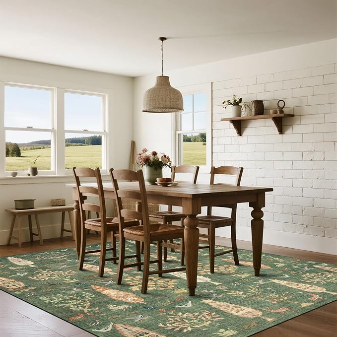 Washable Rugs 8x10 Area Rug for Living Room, Dining Room-Tree Green | Ultra - Image 8