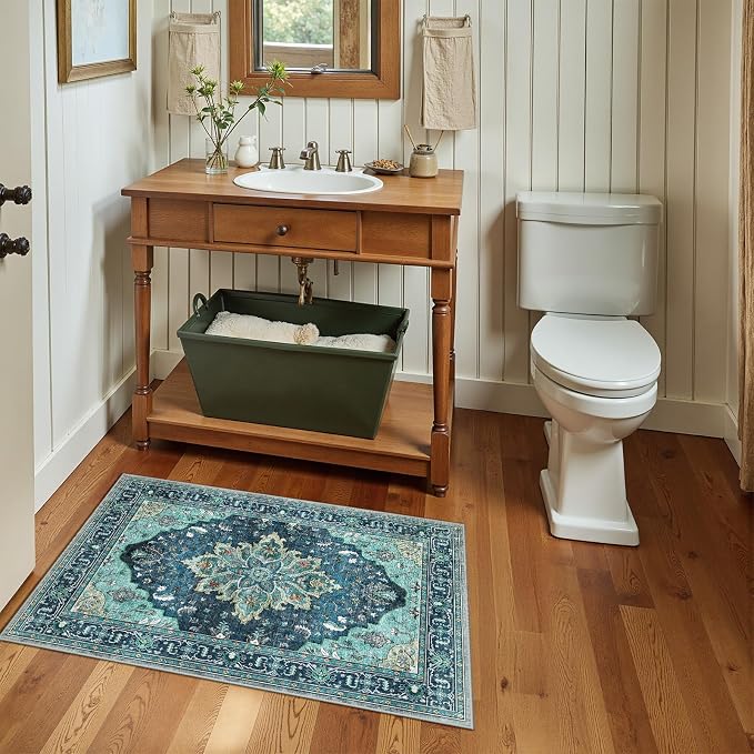 RELEANY Washable Area Rug, Small 2'x3', Teal | Non-Slip, Water Repellent - Image 2