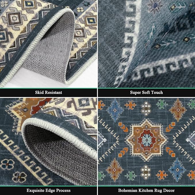 HEBE Boho Kitchen Rugs Set of 3, Non Slip Washable Kitchen Mats - Image 4