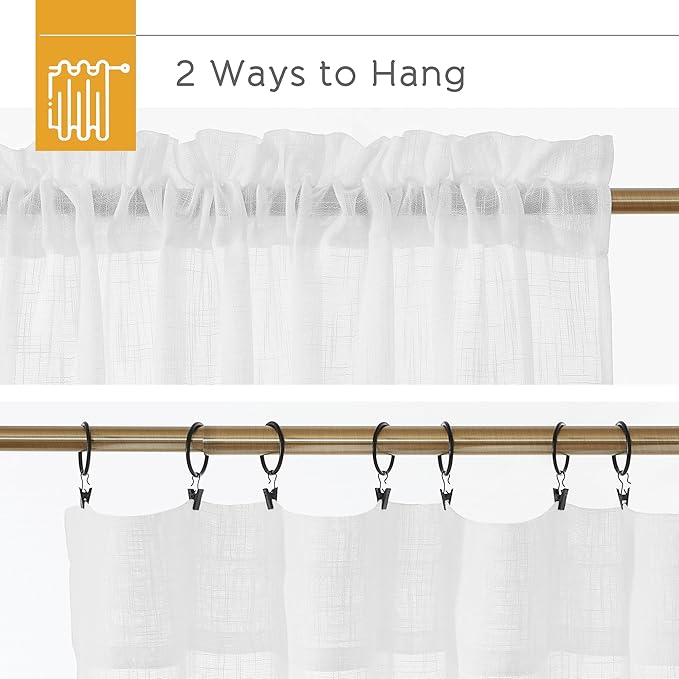 RYB HOME Extra Long Curtains 108 inches Long, Rod Pocket Breathable White Sheer Drapes for Living Room Bedroom Dining Floor to Ceiling Window, W 52 x L 108, 2 Panels